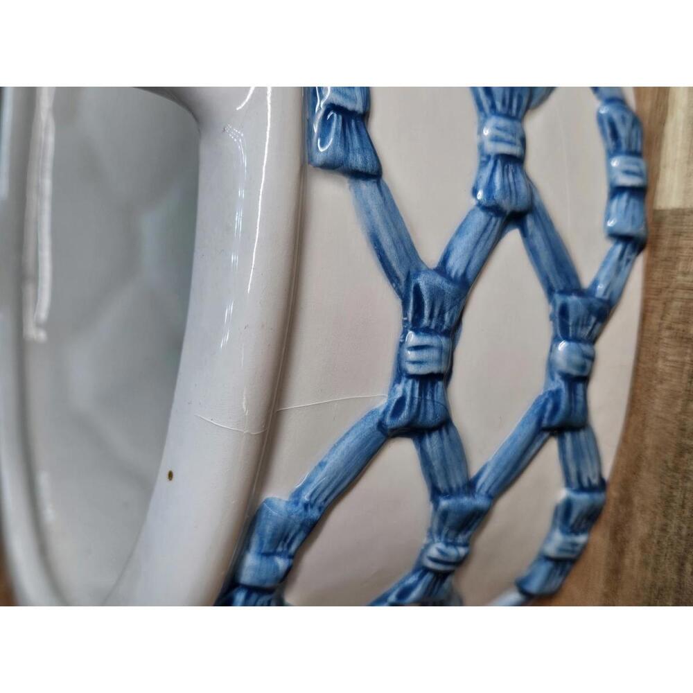 Vintage Italian Ceramic Lattice Basket Blue Woven Pottery 7" Tall Spring/Easter - Picture 14 of 15